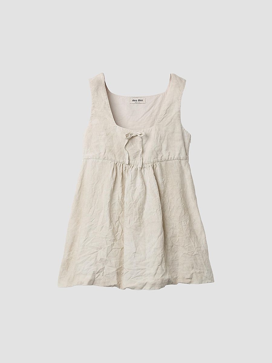 Women's Linen Mini Dress - Beige Khaki - Size 4