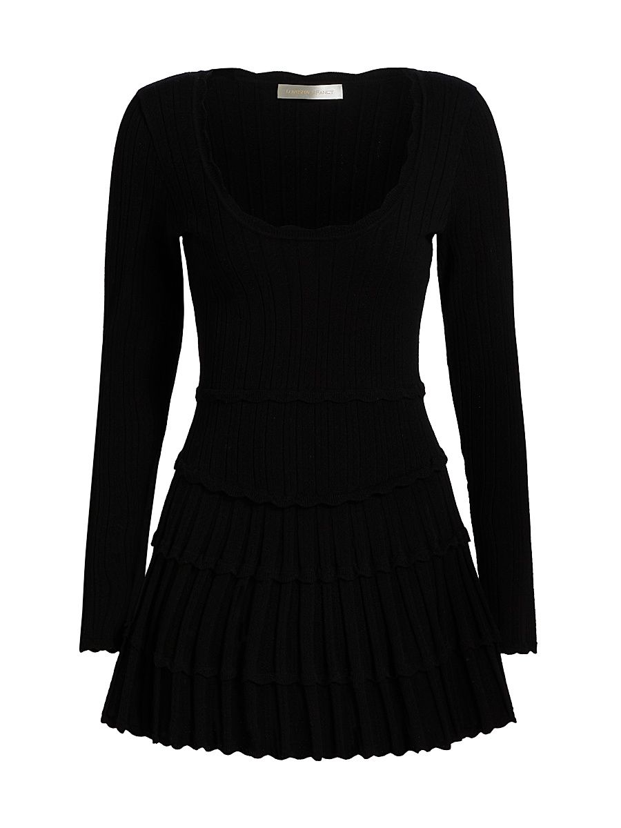 Women's Lavender Tiered Stretch Pointelle-Knit Minidress - Black - Size XL