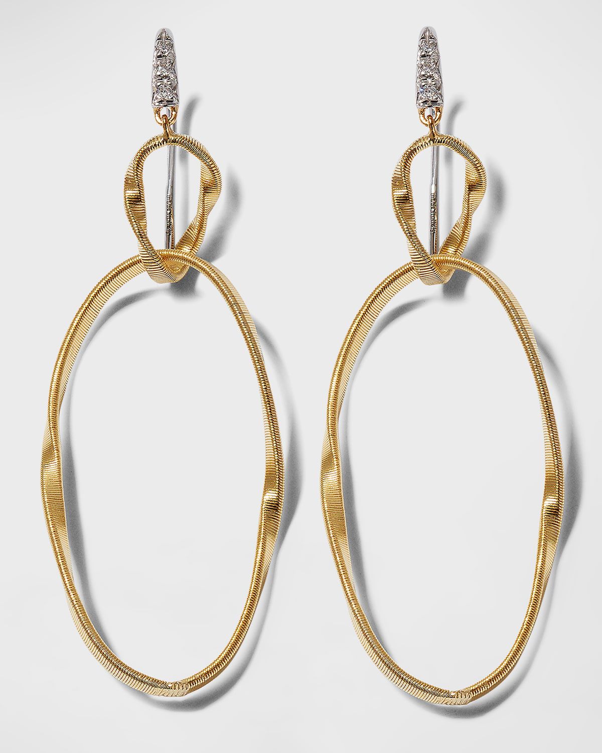 18K Gold Marrakech Onde Double Link Hook Earrings with White Diamonds