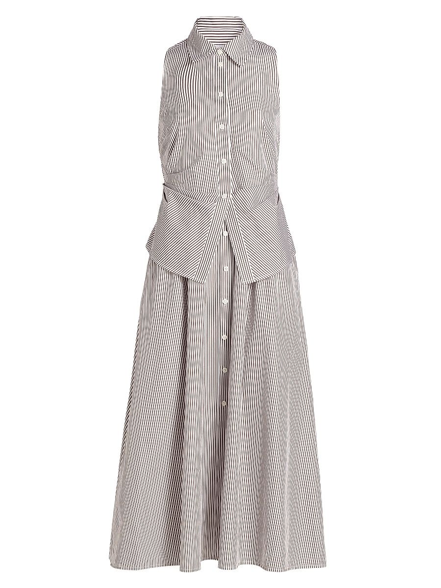 Women's Hannah Striped Cotton Sleeveless Shirtdress - Acorn Optic White - Size 14