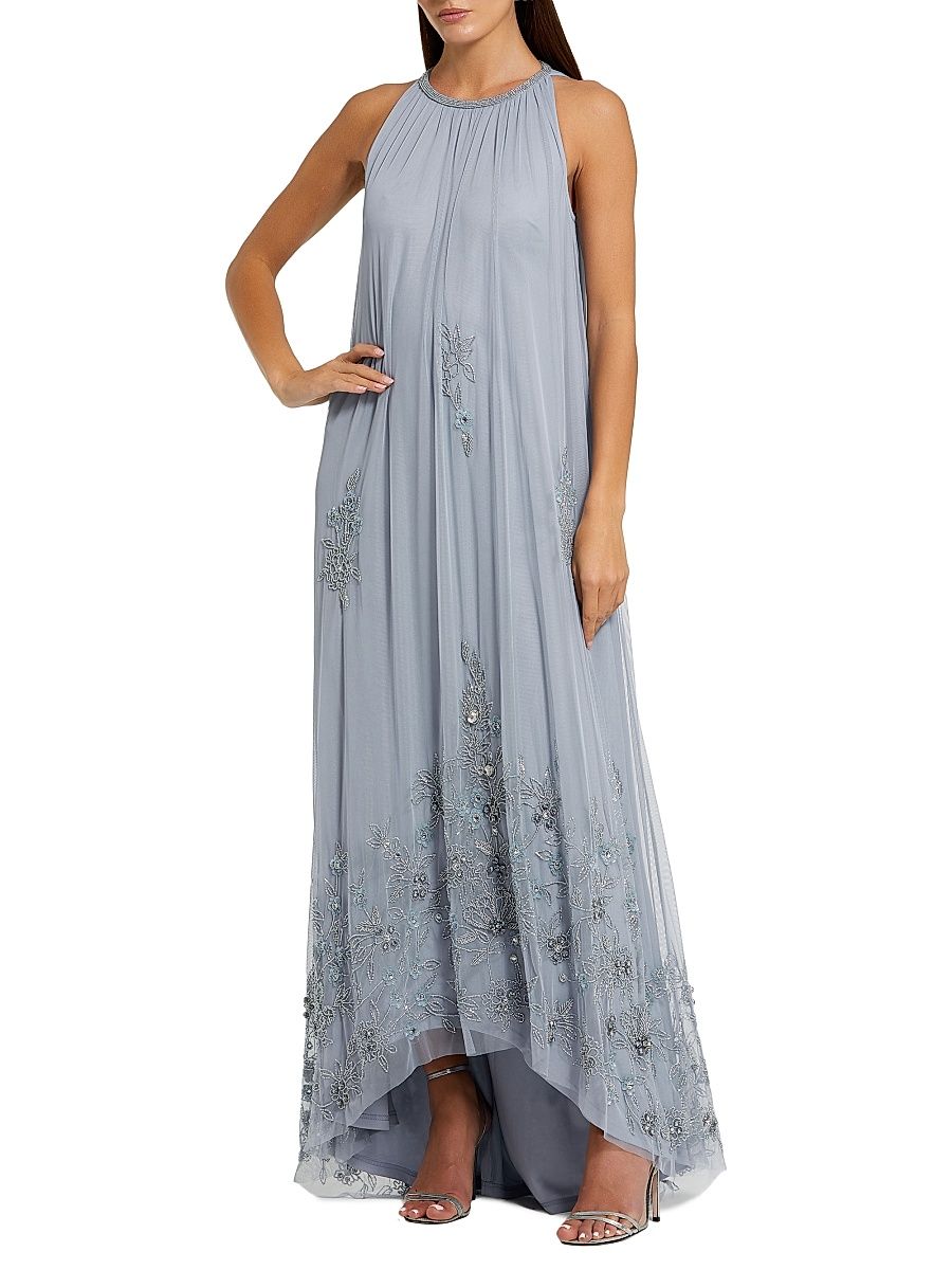 Women's Embellished Tulle Trapeze Gown - Powder Blue - Size 20