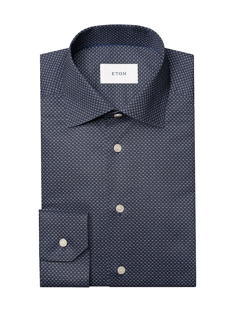 Men's Geometric Print Contemporary-Fit Cotton Twill Shirt - Blue - Size 17.5