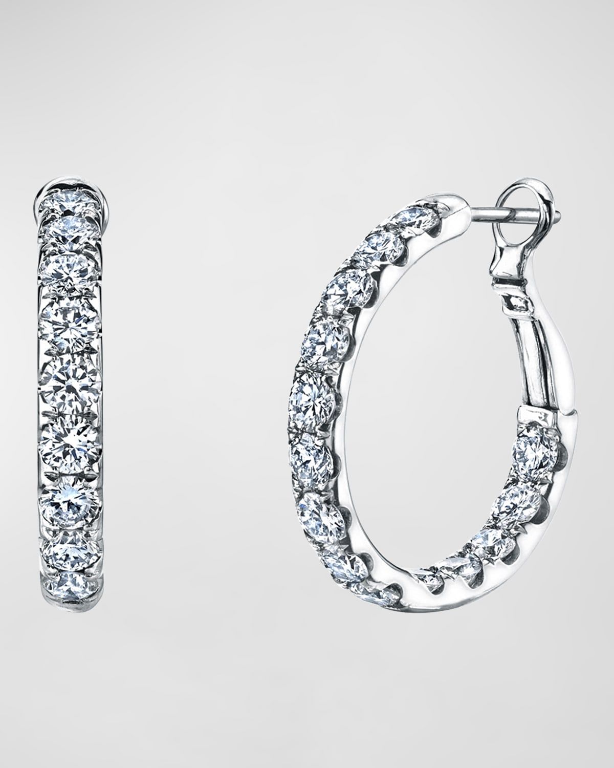 18K Gold Round Diamond Hoop Earrings, 3.9tcw/1"L