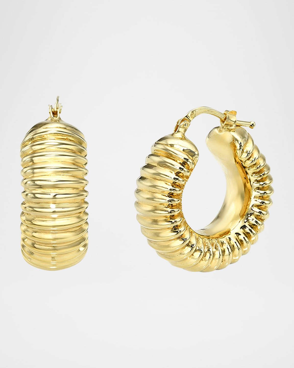 14K Gold Ribbed Bubble Hoop Earrings