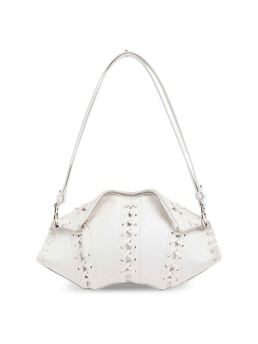 Women's Manta Corset-Inspired Leather Clutch - White Multi