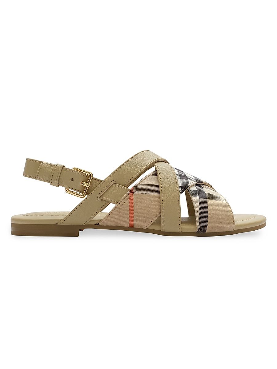 Little Girl's & Girl's Cleo Check Leather Sandals - Sand - Size 3.5 (Child)