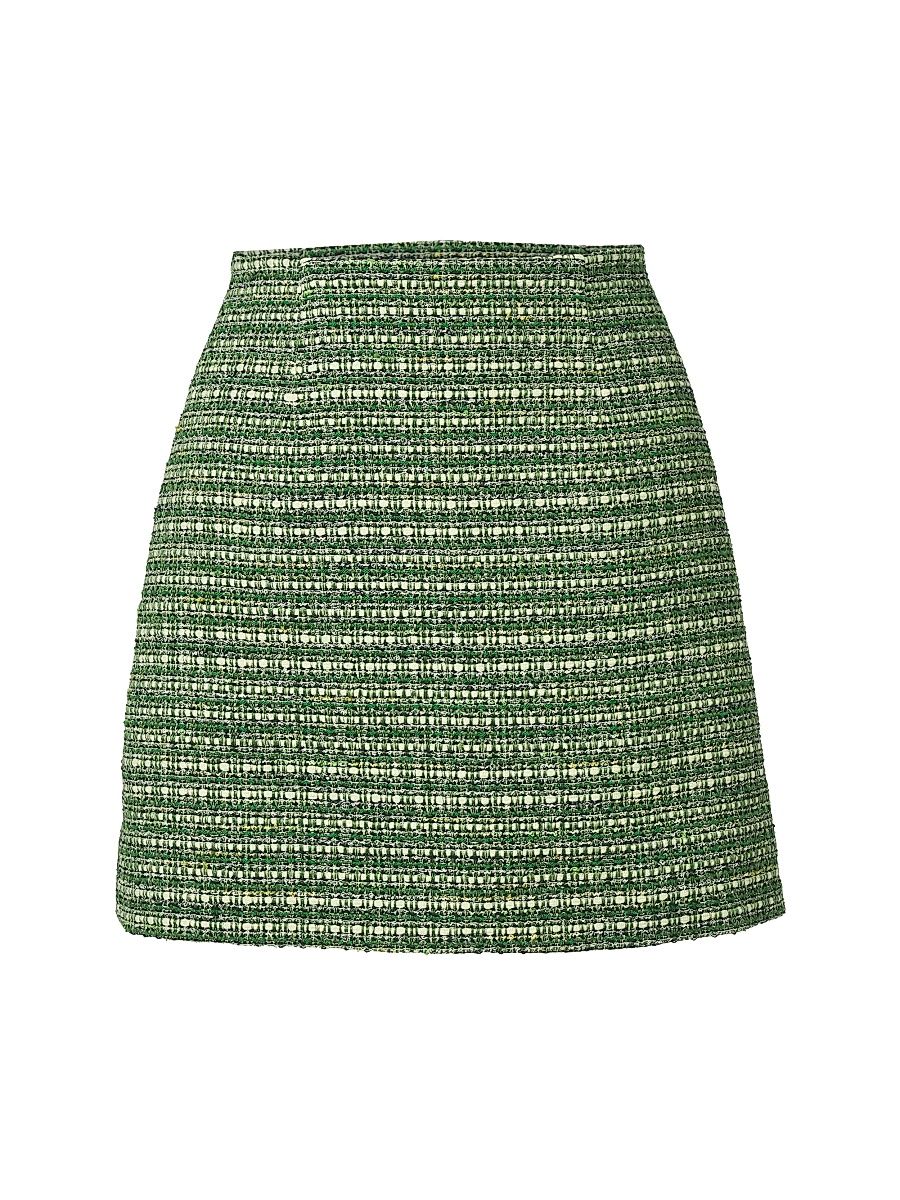 Women's Tweed Cotton-Blend Miniskirt - Green Multi - Size 10