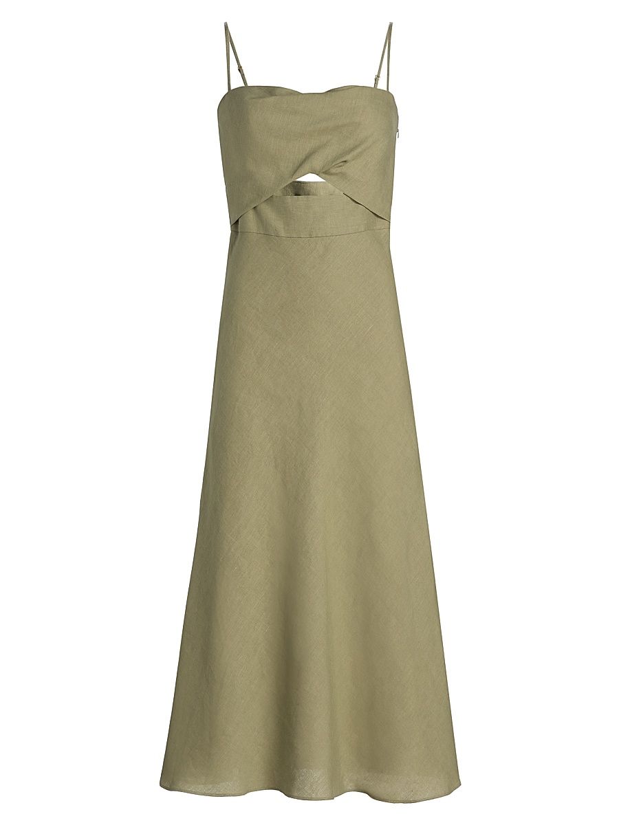 Women's Jada Linen Cut-Out Midi-Dress - Cypress - Size 14