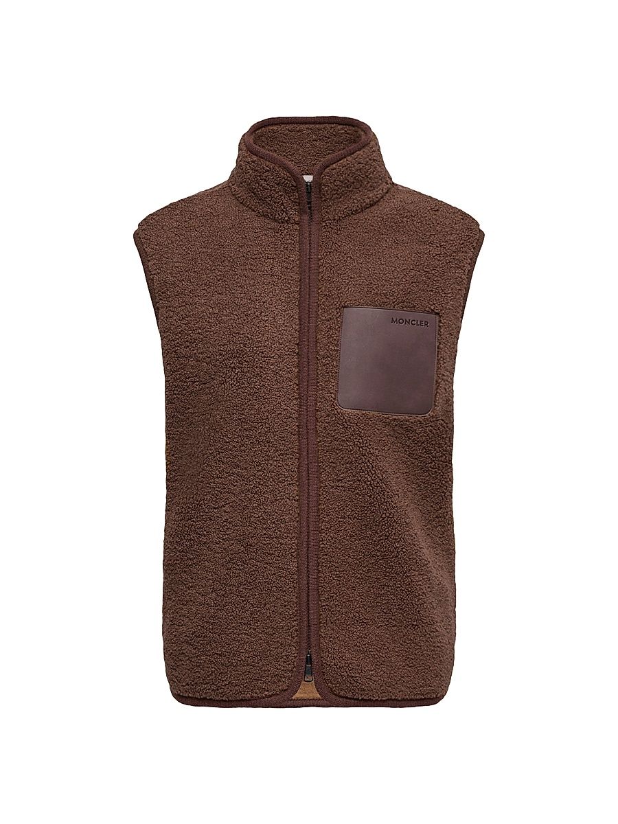 Men's Vest in Teddy with Nubuck Trim - Brown - Size XL