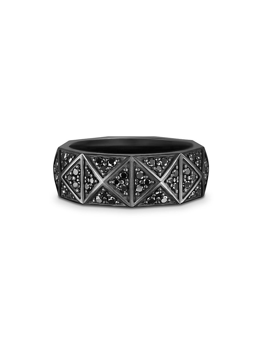 Men's Pyramid Band Ring in Black Titanium - Black Diamond - Size 13