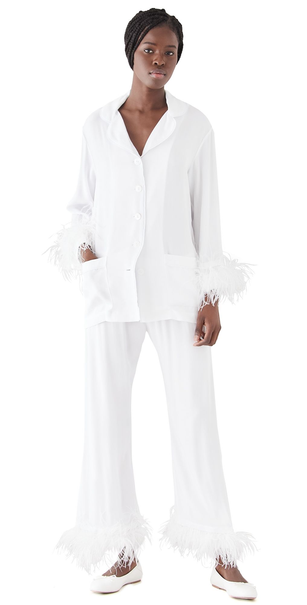 Sleeper Pajama Set with Feathers White/White L