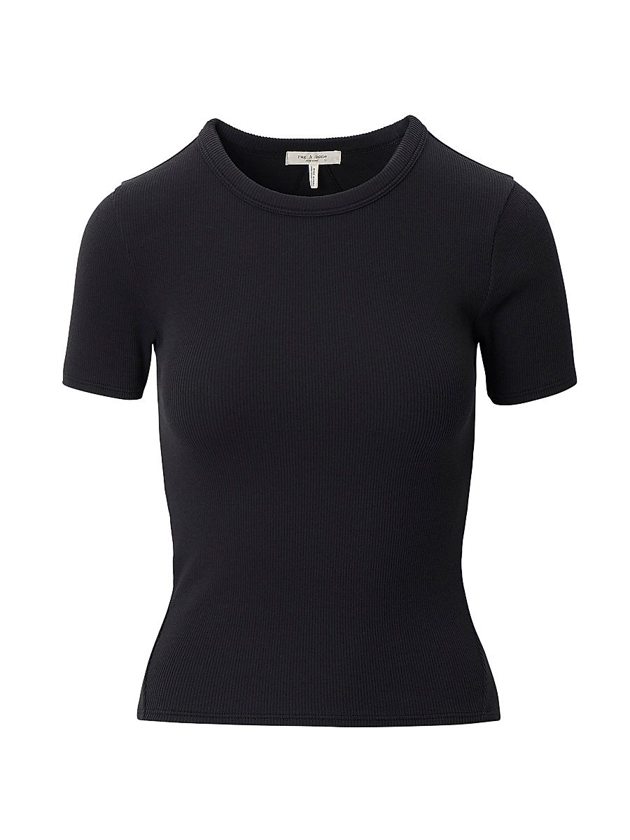 Women's Essential Rib Stretch-Cotton Crewneck T-Shirt - Black - Size XL