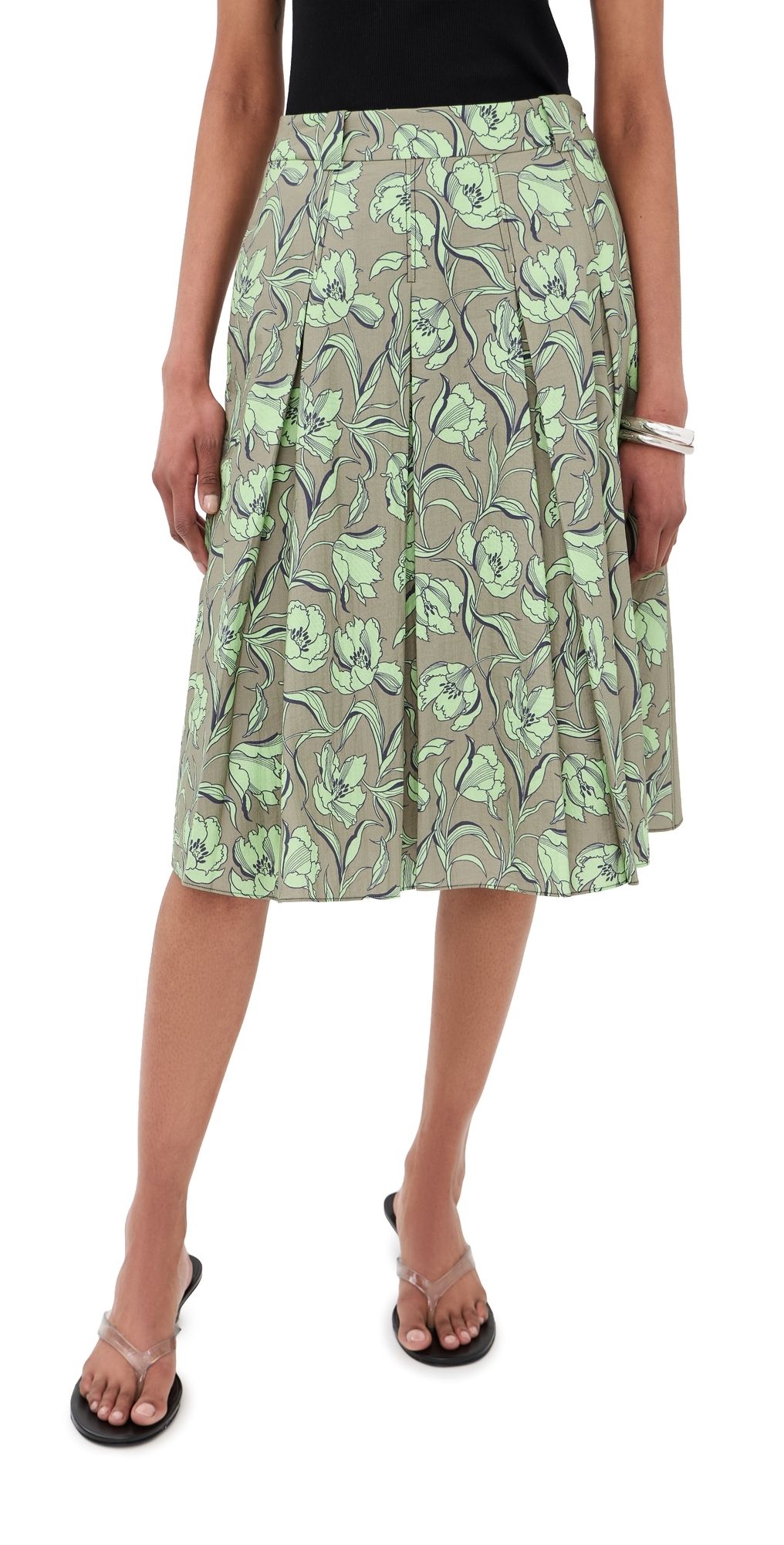 3.1 Phillip Lim Pleated Knee Length Skirt with Combo Sage Multi 8