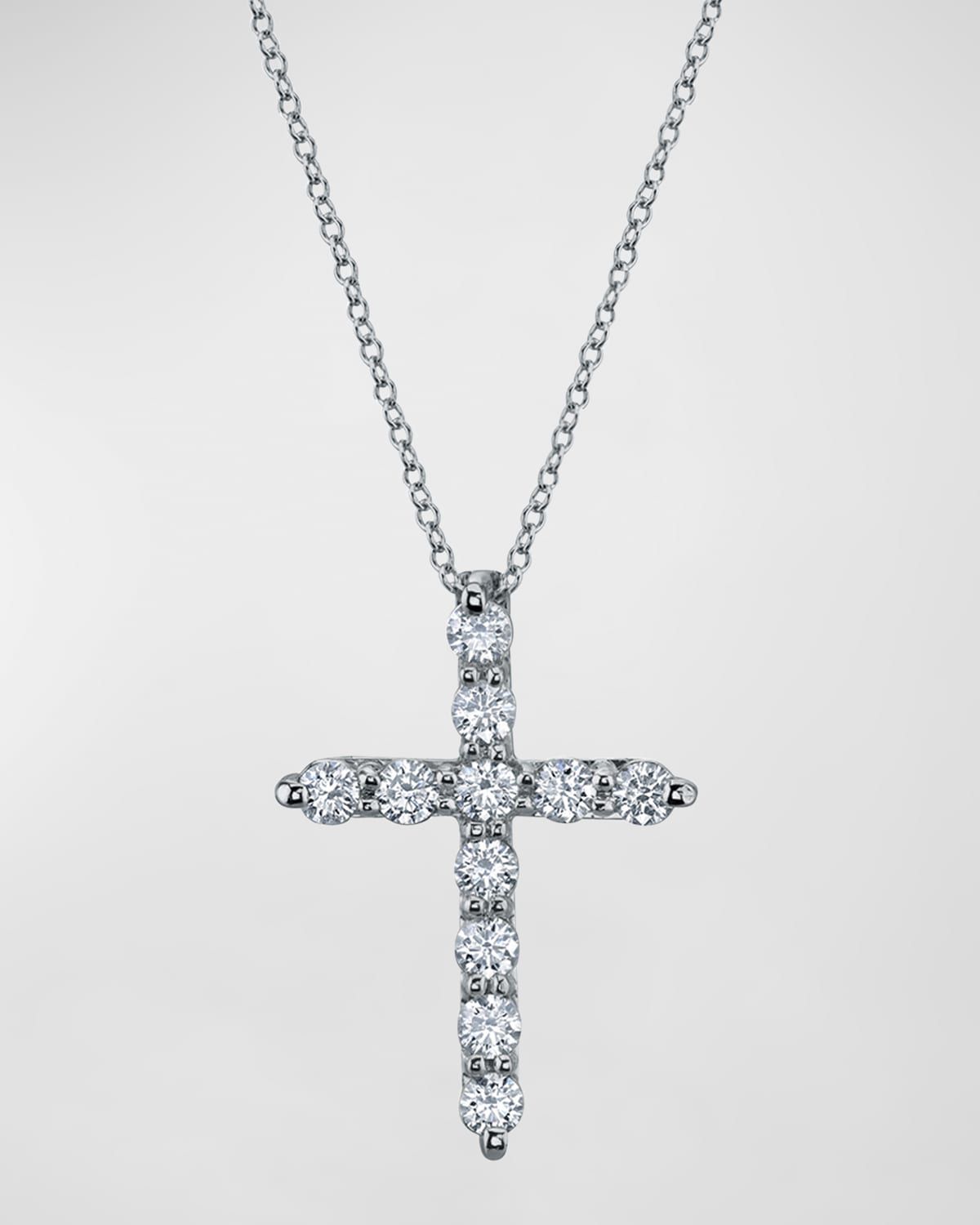 18K Gold 11-Stone Shared Prong Round Diamond Cross 16" Necklace, 2.30tcw