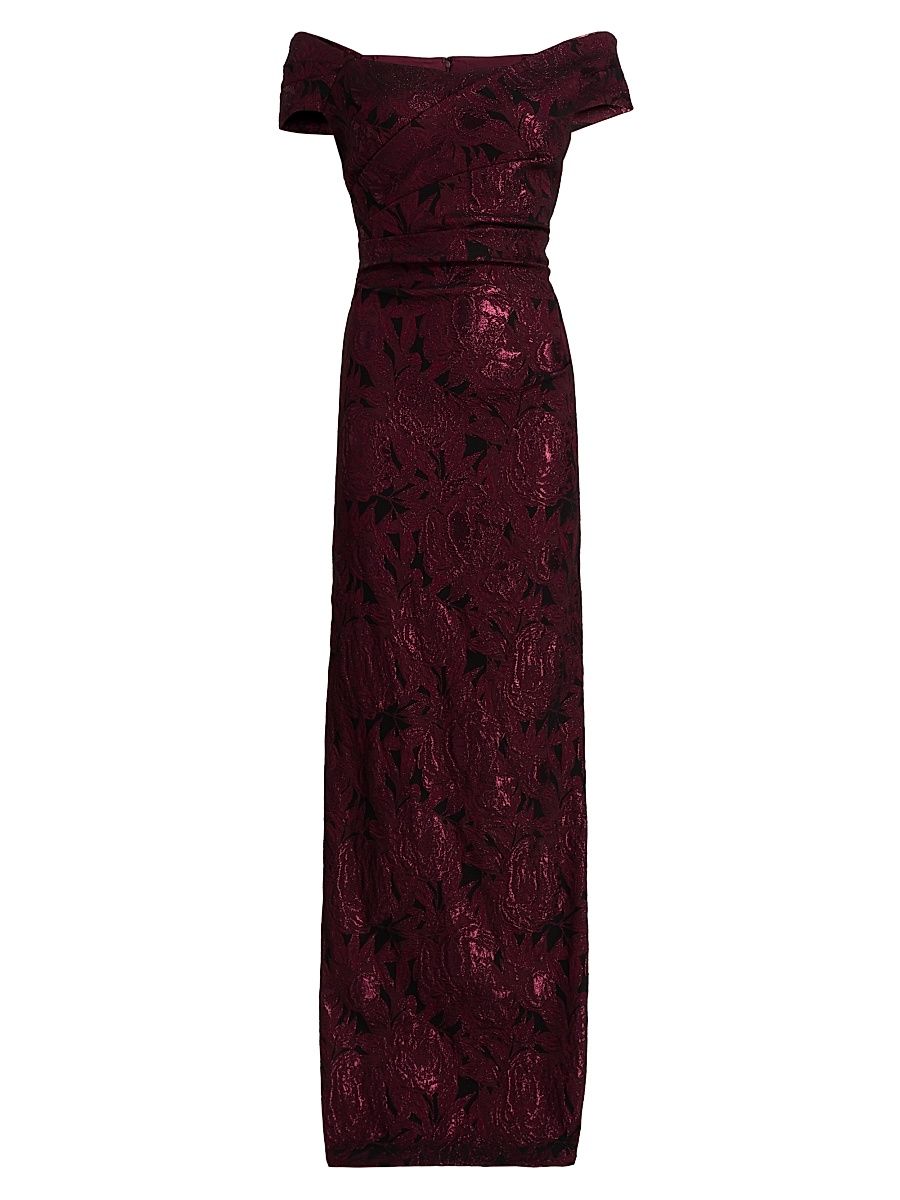 Women's Floral Jacquard Column Gown - Black Merlot - Size 16