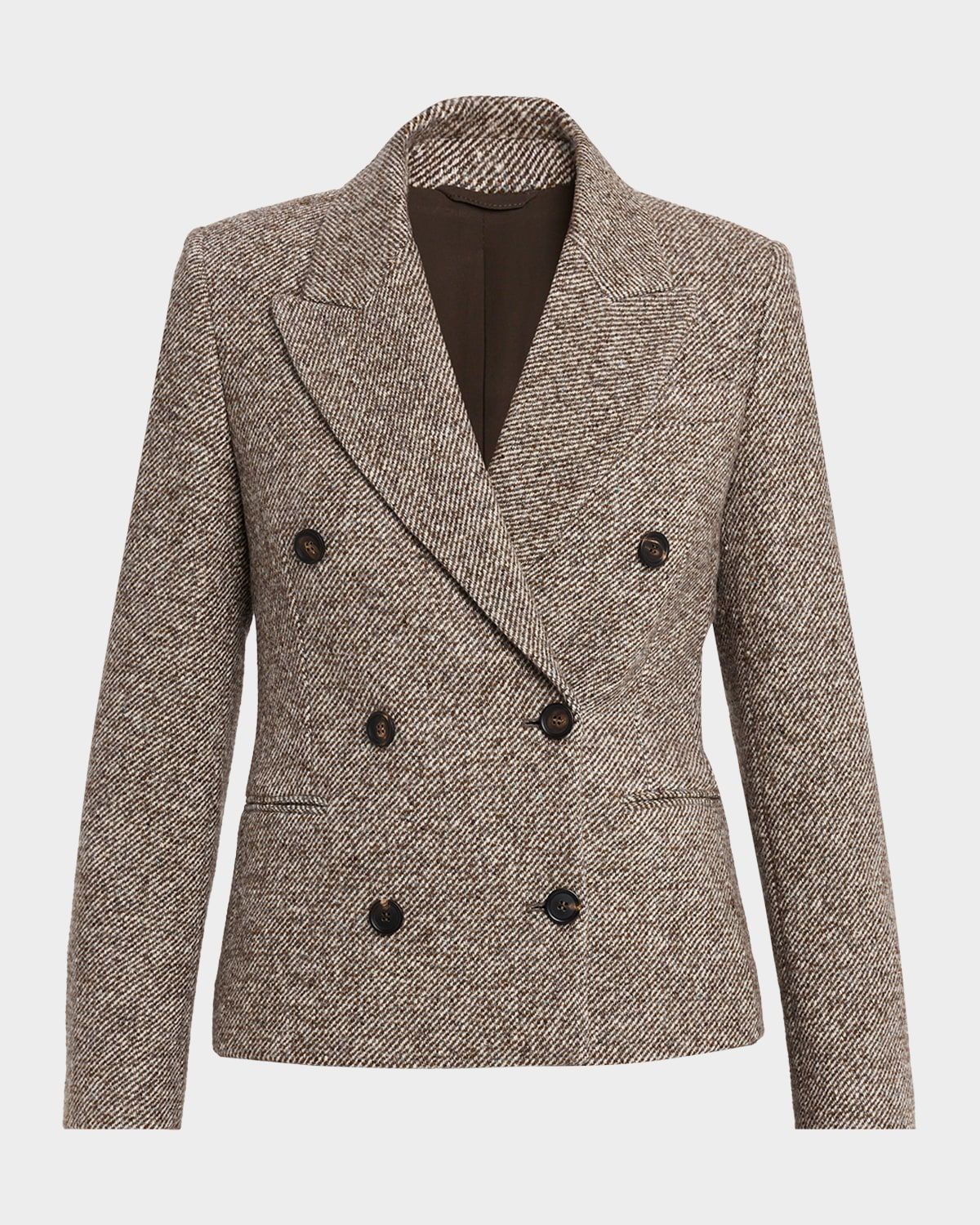 Virgin Wool and Silk Melange Diagonal Double-Breasted Blazer