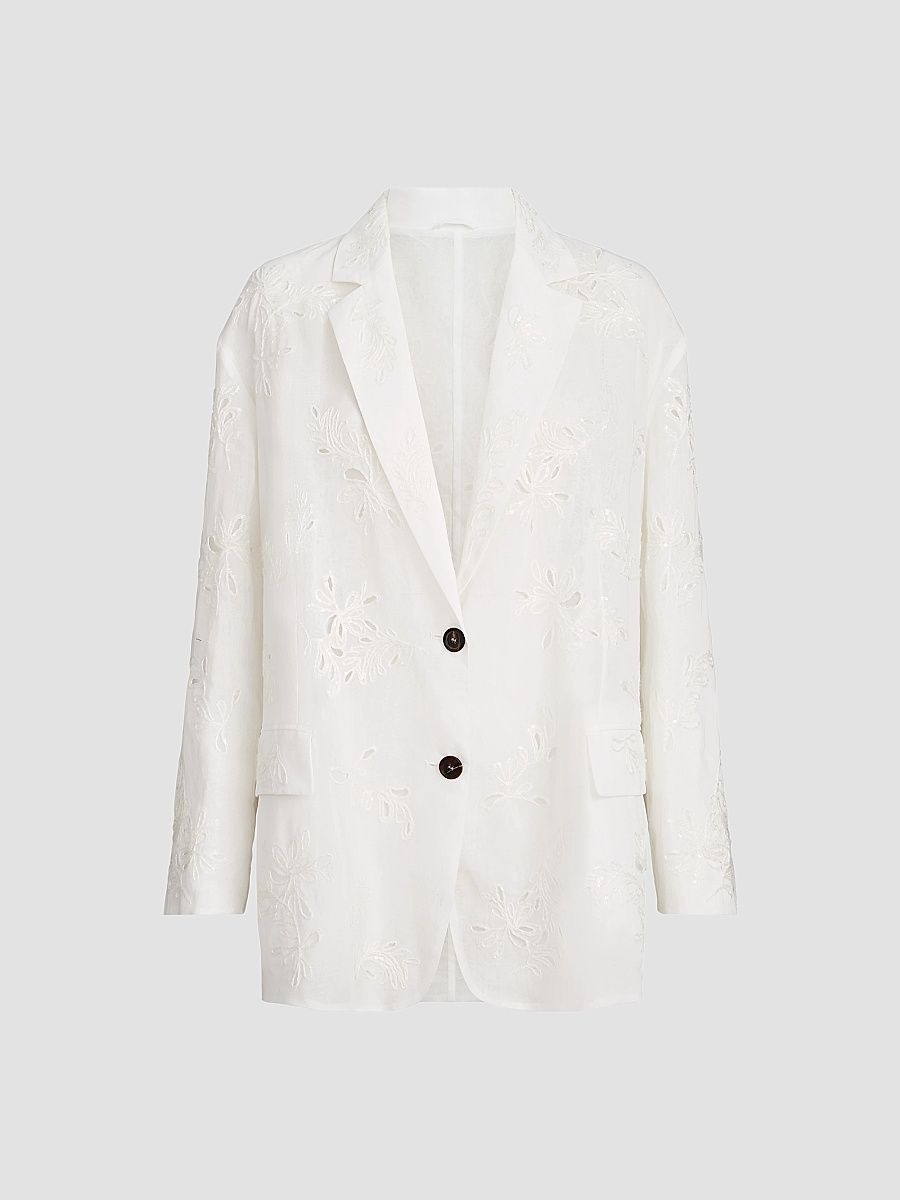 Women's Cotton Organza Blazer - White - Size 12