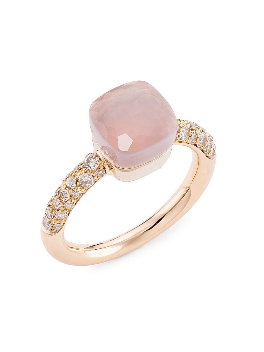 Women's Nudo 18K Rose Gold & White Gold, Rose Quartz & Diamond Petite Square Ring - Rose Gold - Size 6