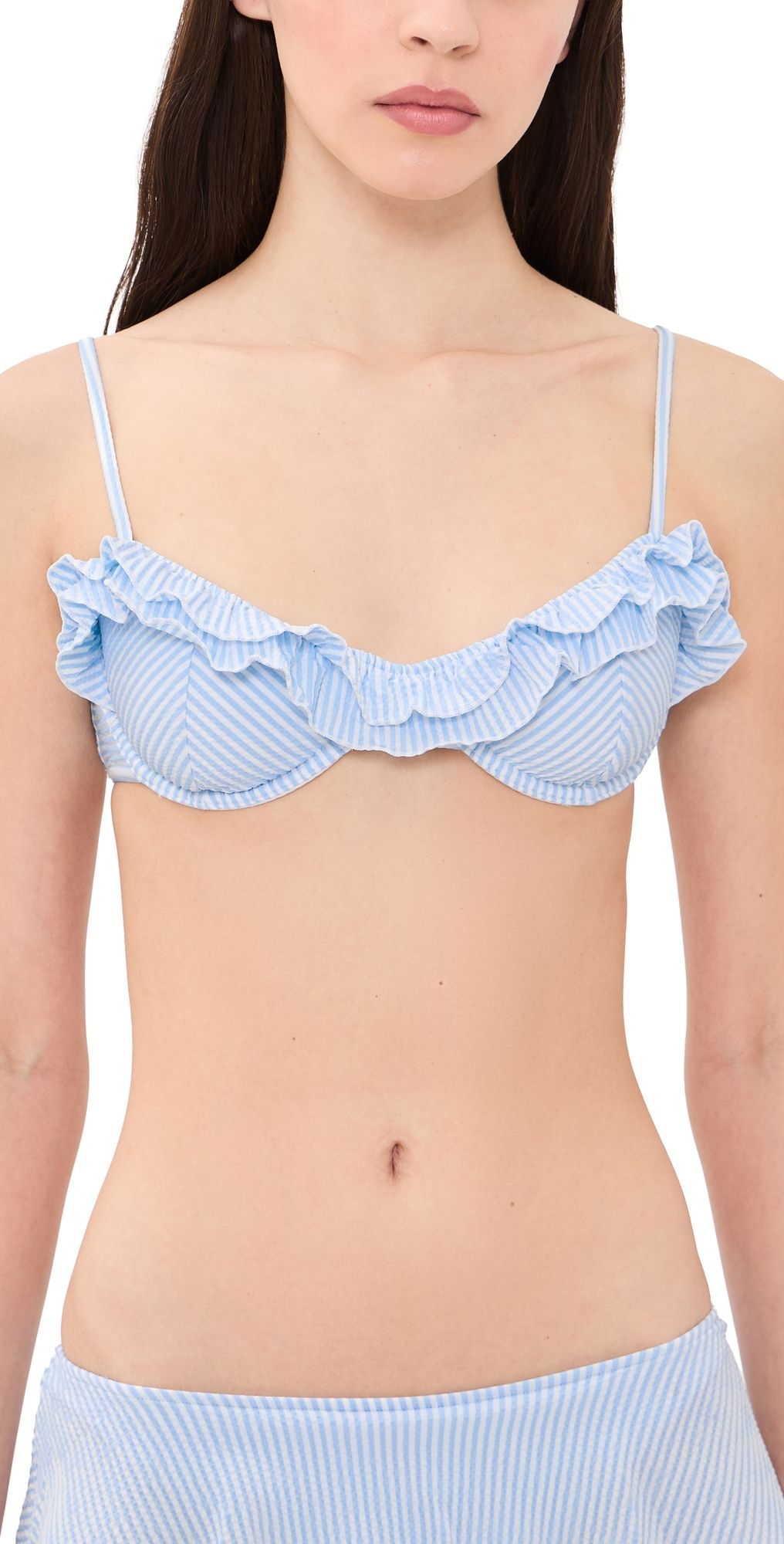 Frankies Bikinis Venus Seersucker Bikini Top Saltwater Stripe L