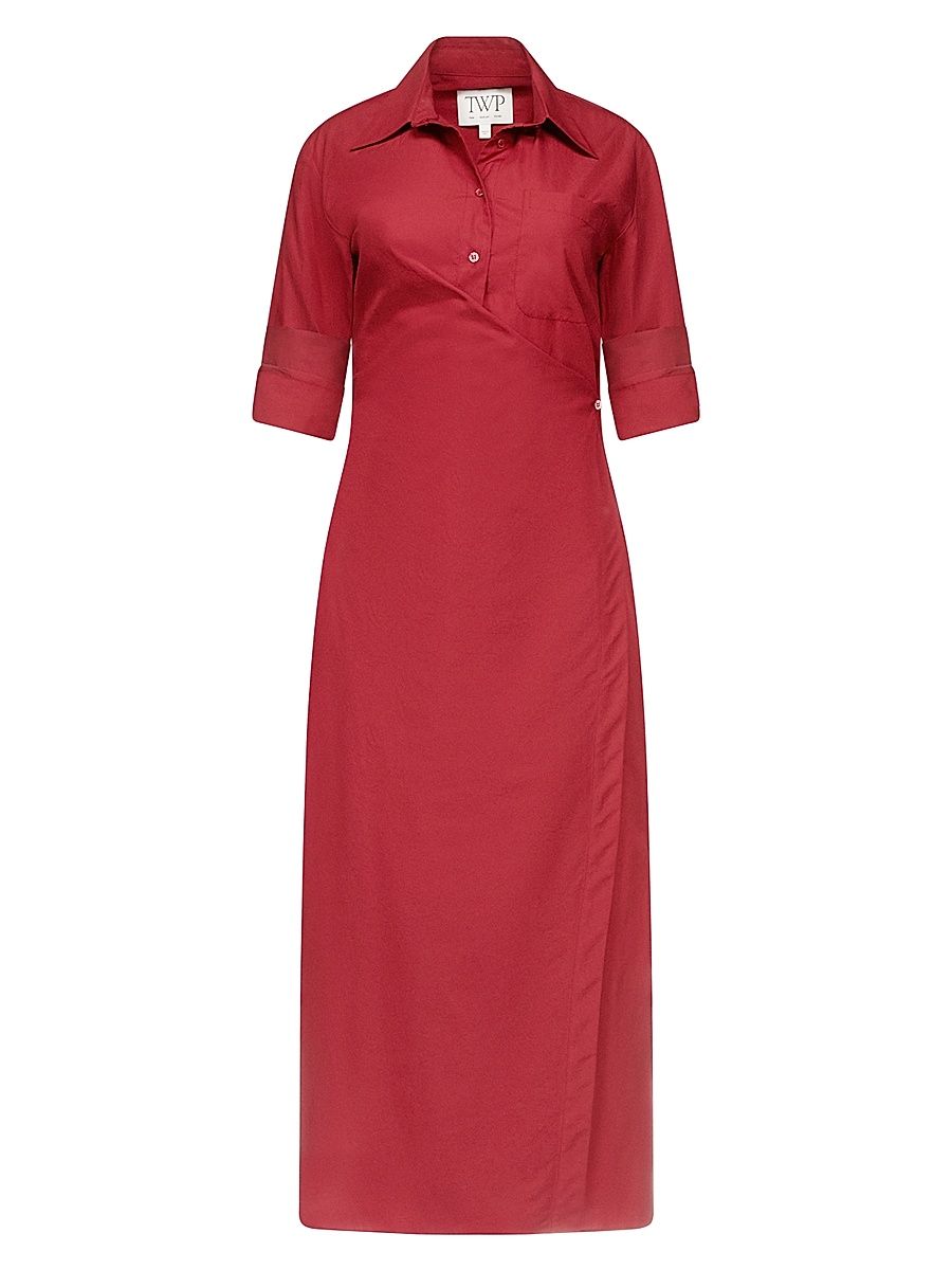 Women's New Earl Cotton Wrap-Style Maxi Shirtdress - Karanda Red - Size Medium