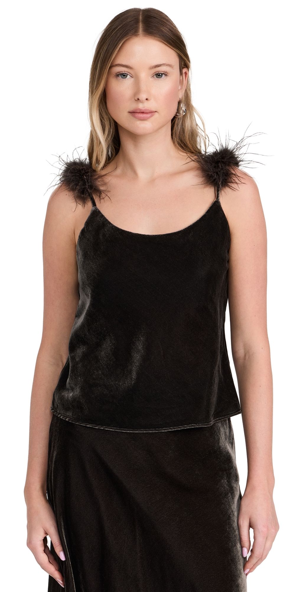 WAYF Sylvie Velvet Cami Dk Chocolate XS