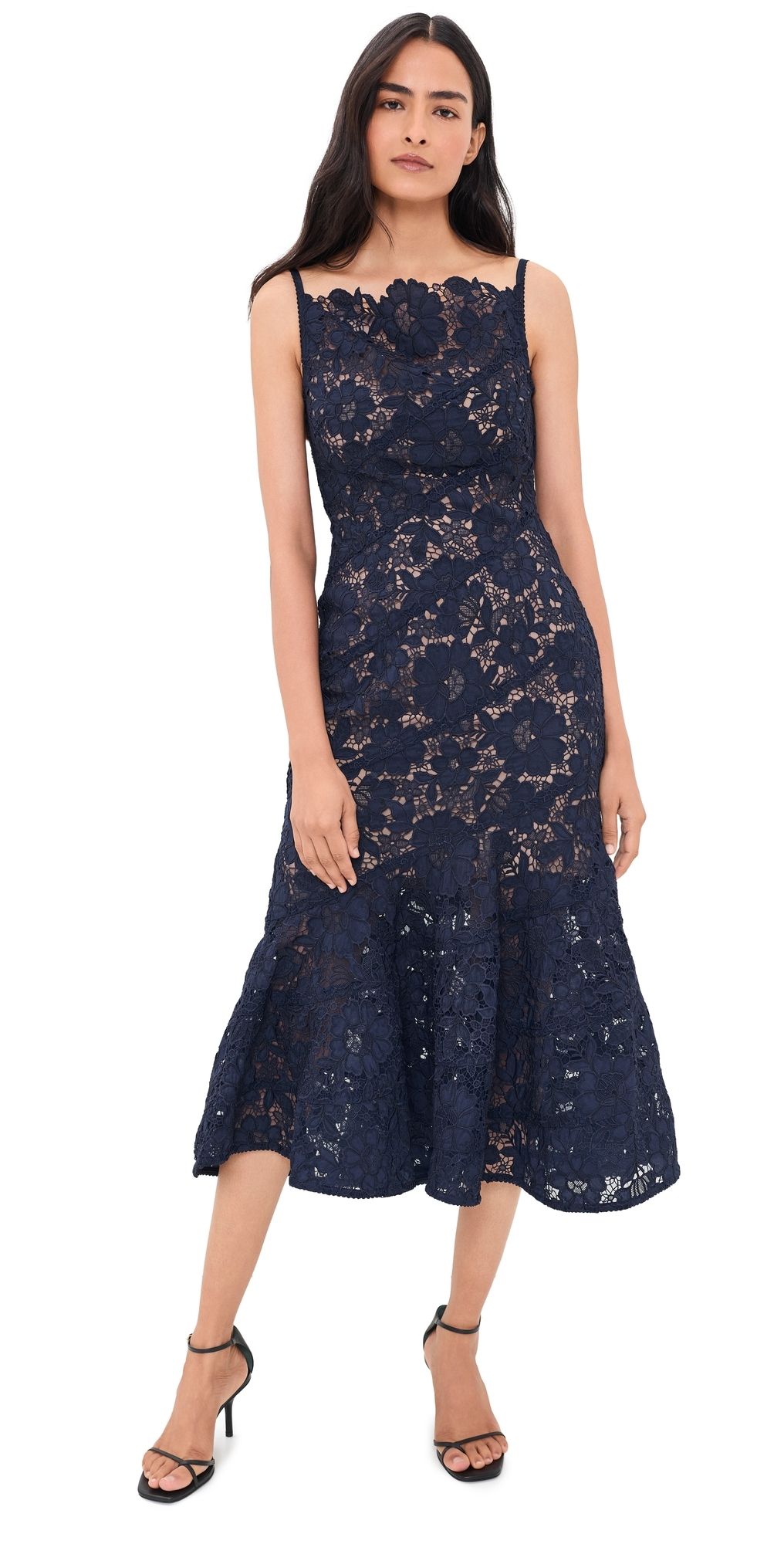 Self Portrait Spiral Lace Midi Dress Navy 2