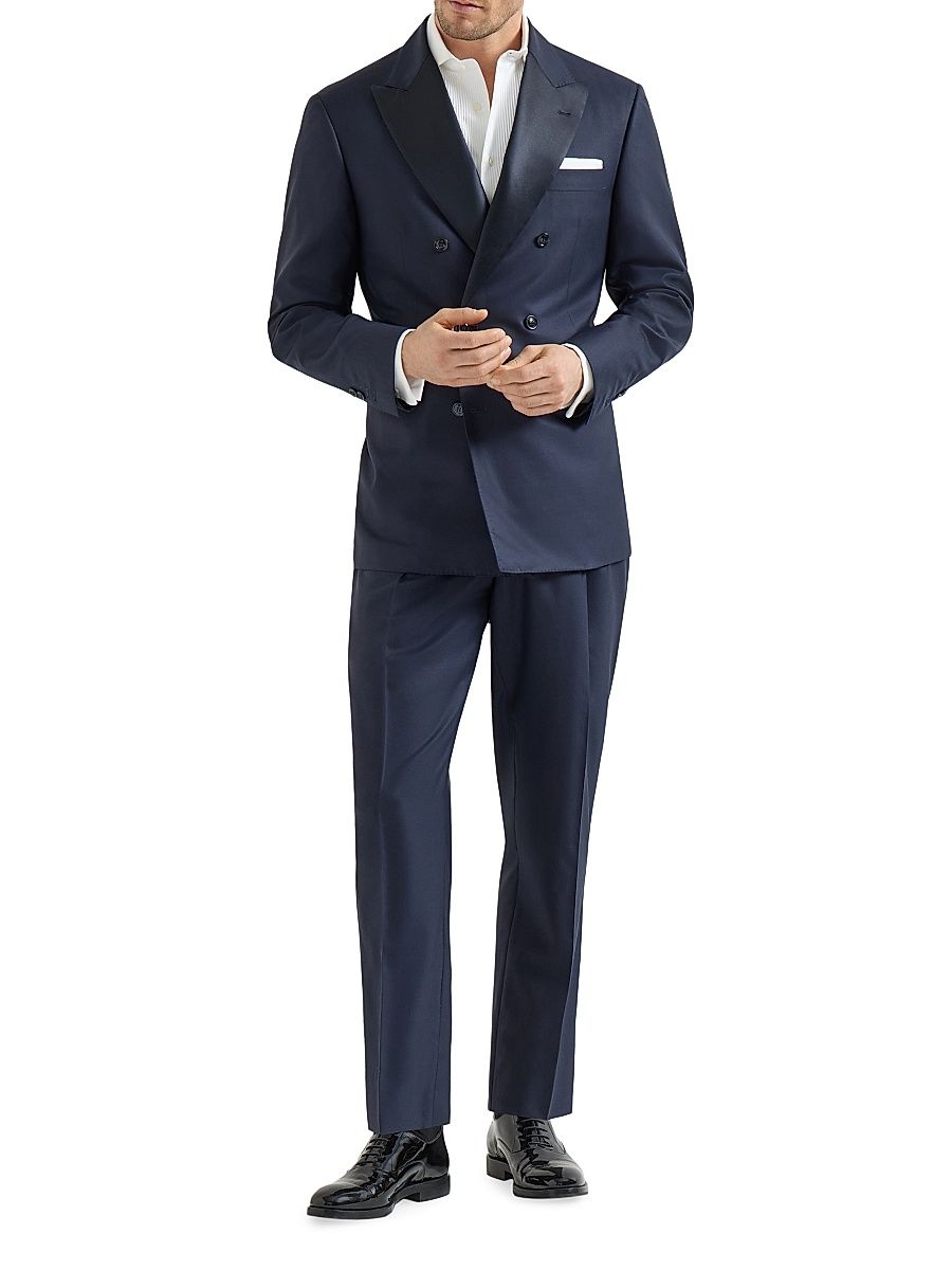 Men's Tuxedo with One and a Half Breasted Jacket and Double Pleated Trousers - Navy Blue - Size 44