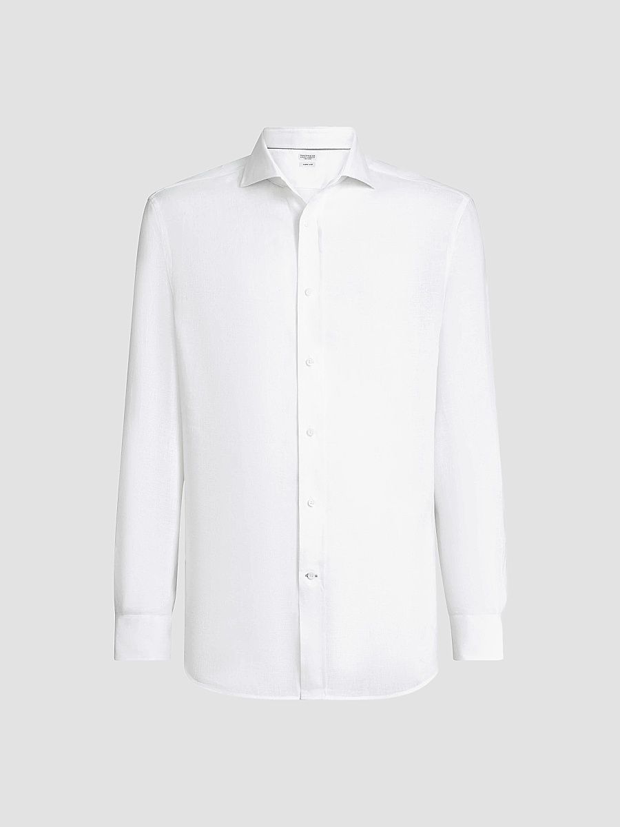 Men's Linen Shirt with Spread Collar - White - Size Large