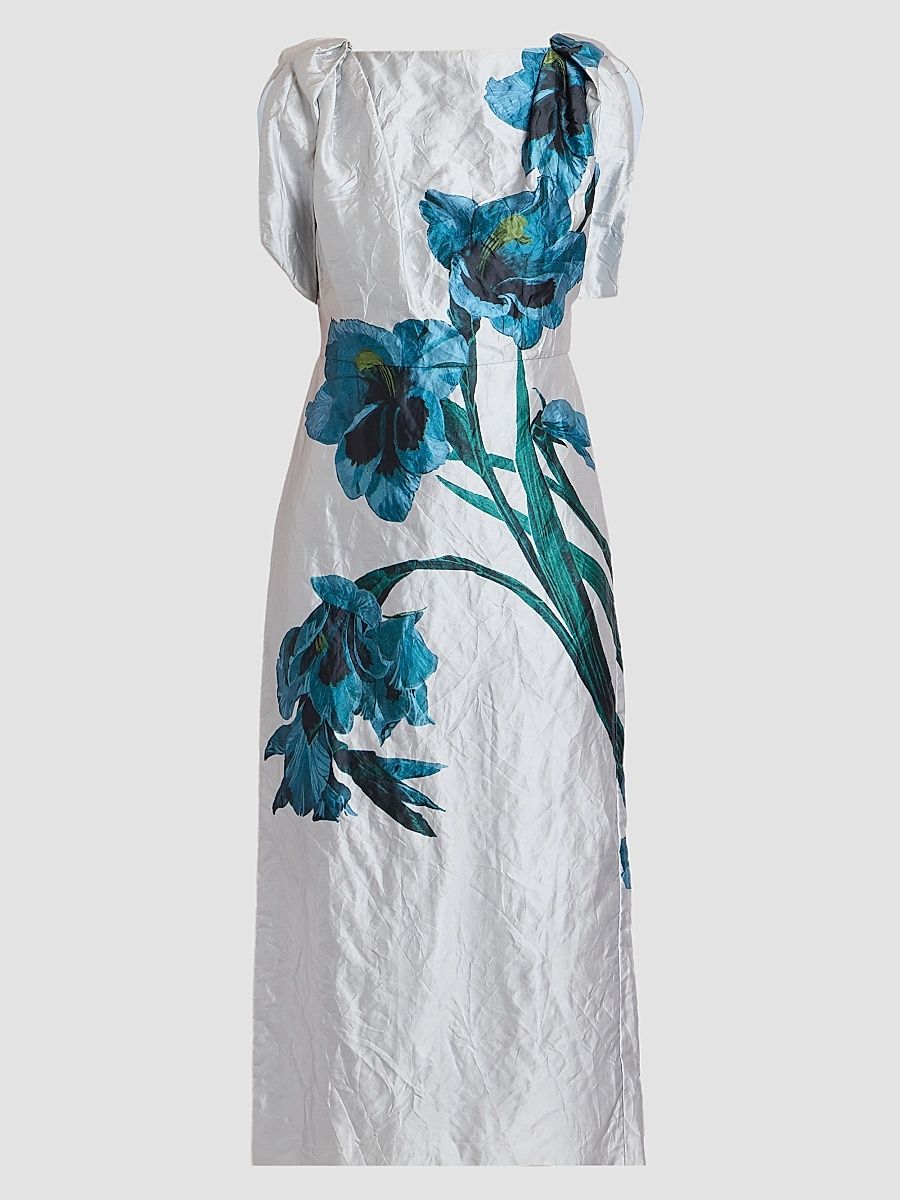 Women's Floral Satin Midi Dress - Cerulean - Size 4