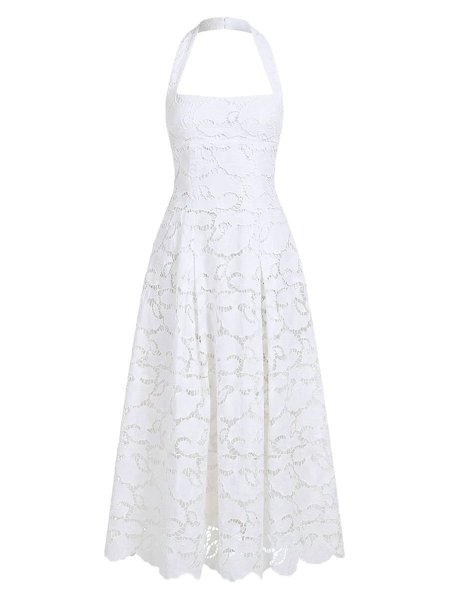 Women's Elisabeth Cotton Broderie Lace Halter Midi-Dress - Ivory - Size 12