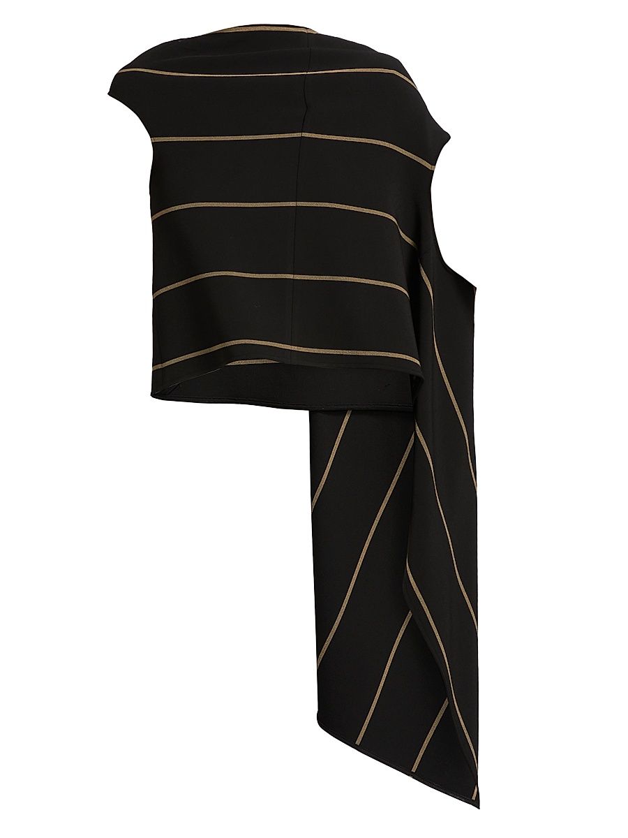 Women's Sutton Striped Asymmetric Boatneck Top - Black Multi - Size 8