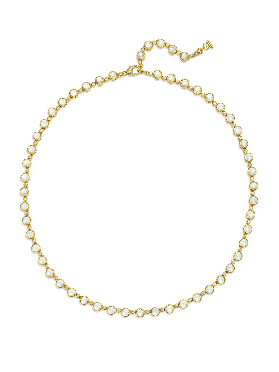 Women's Classic 18K Gold, Diamond & Blue Moonstone Link Necklace - Yellow Gold - Size 18