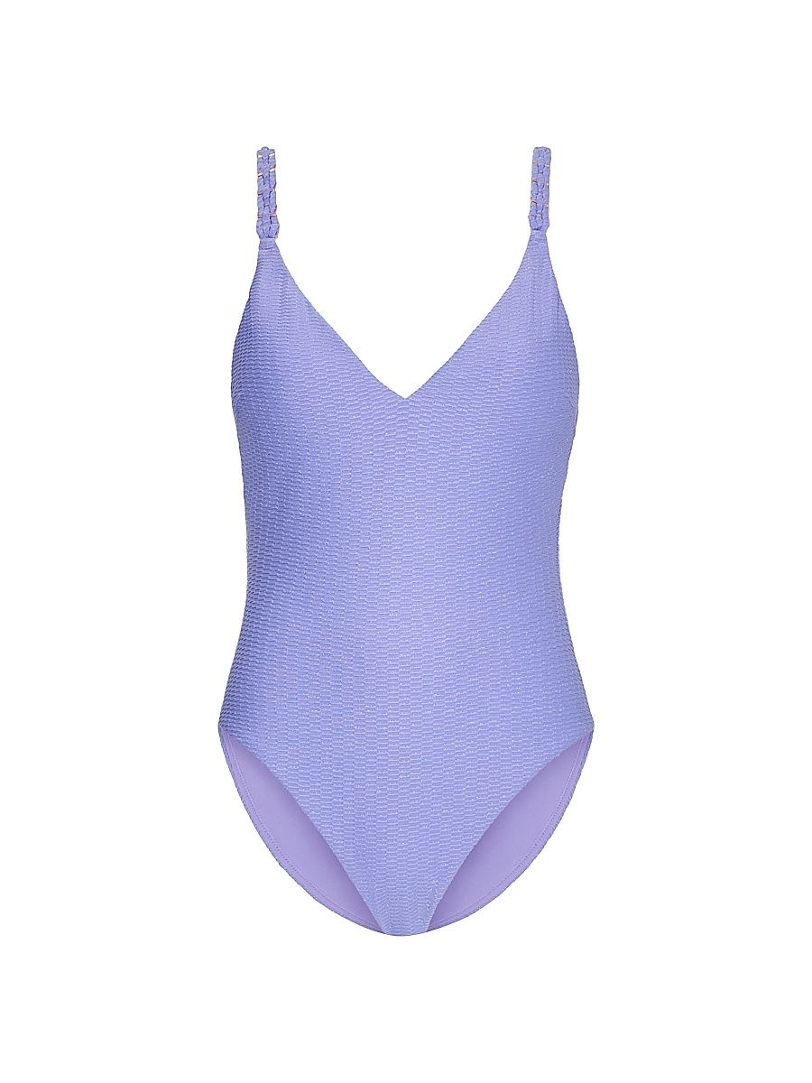 Women's Metallic One-Piece Swimsuit - Purple - Size Large
