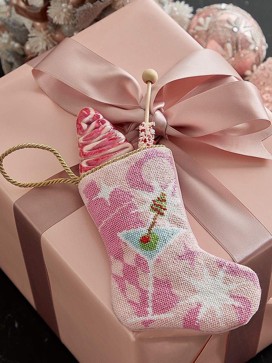 Pink Holly Jolly Molly Martini Mini Bauble Stocking