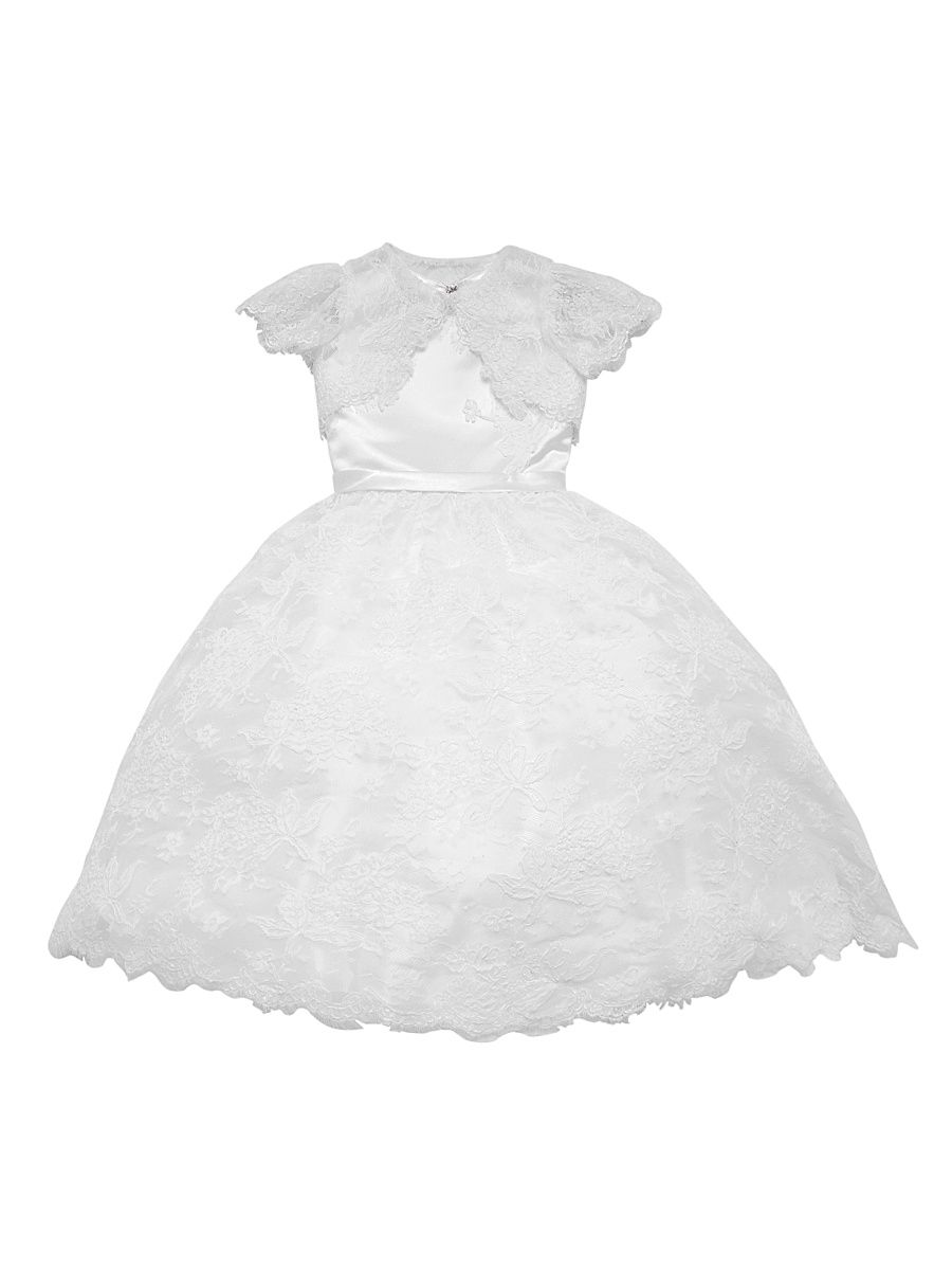 Little Girl's & Girl's Communion Satin Lace-Trim Dress & Bolero Set - White - Size 12