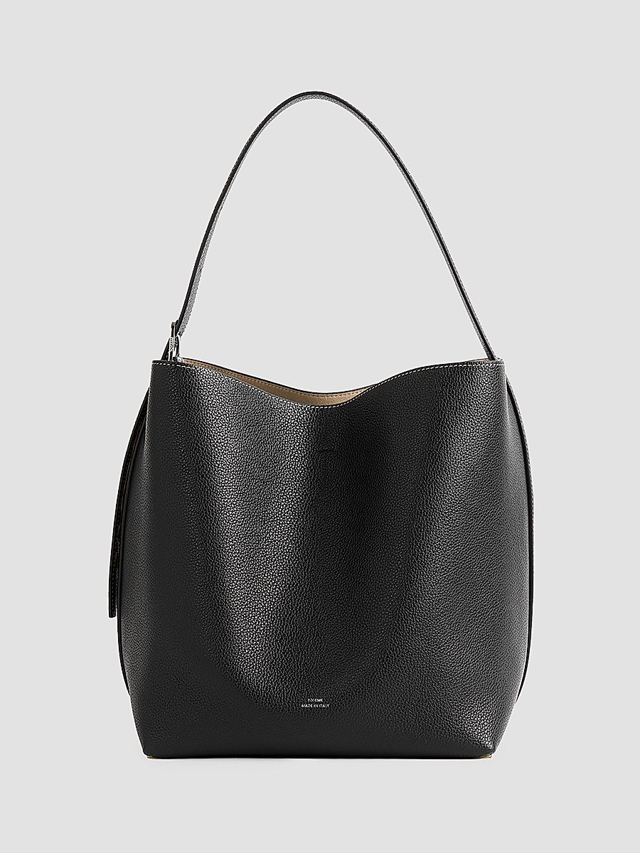 Women's Medium Belted Grain Leather Tote - Black