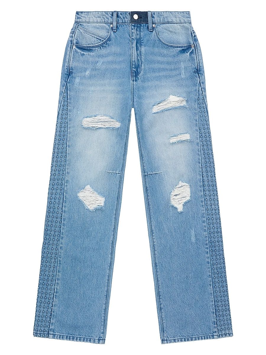 Men's Exodus Zed Distressed Straight-Leg Jeans - Glacier Blue - Size 38