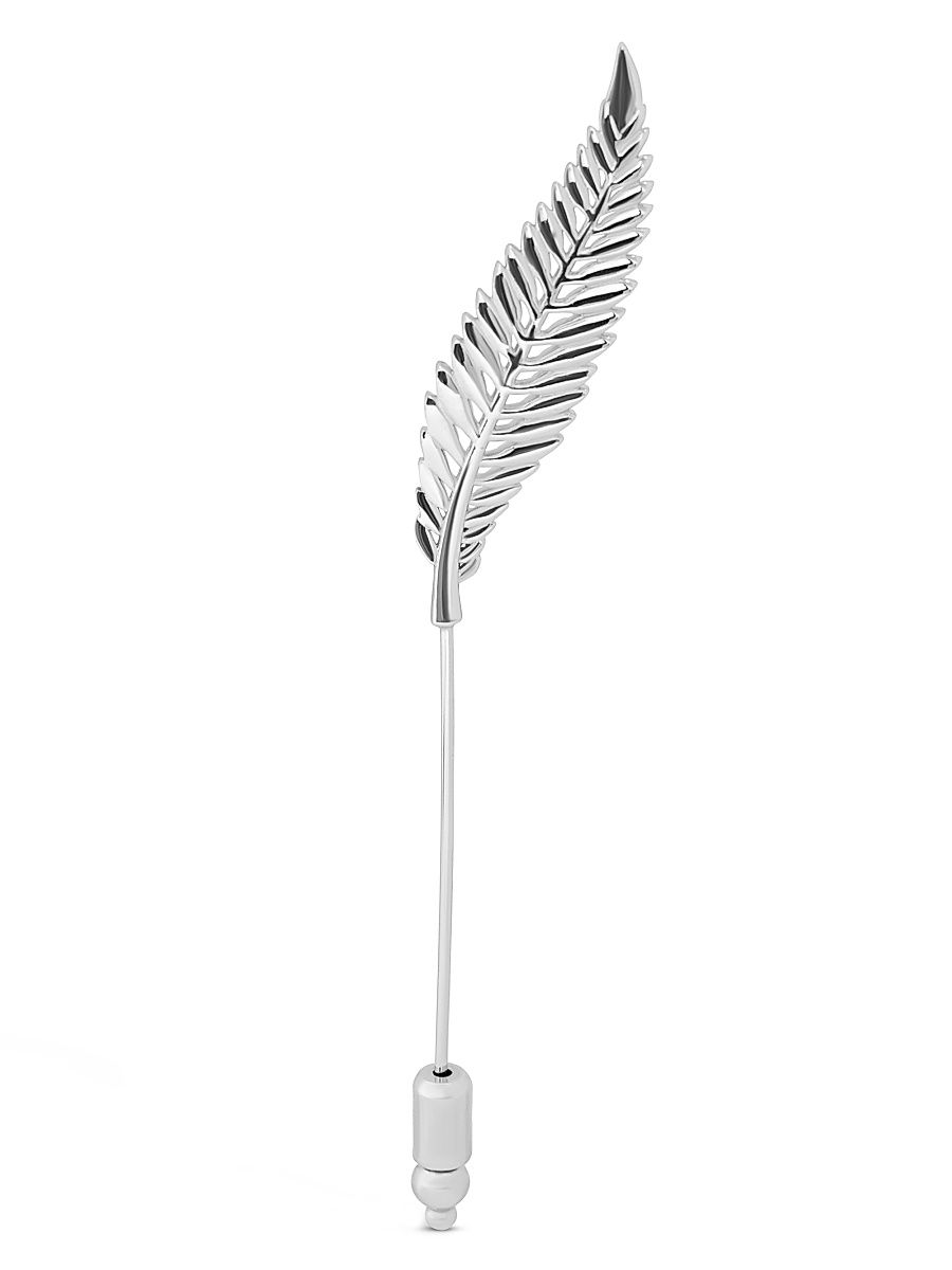 Men's Silvertone Feather Lapel Pin - Silver