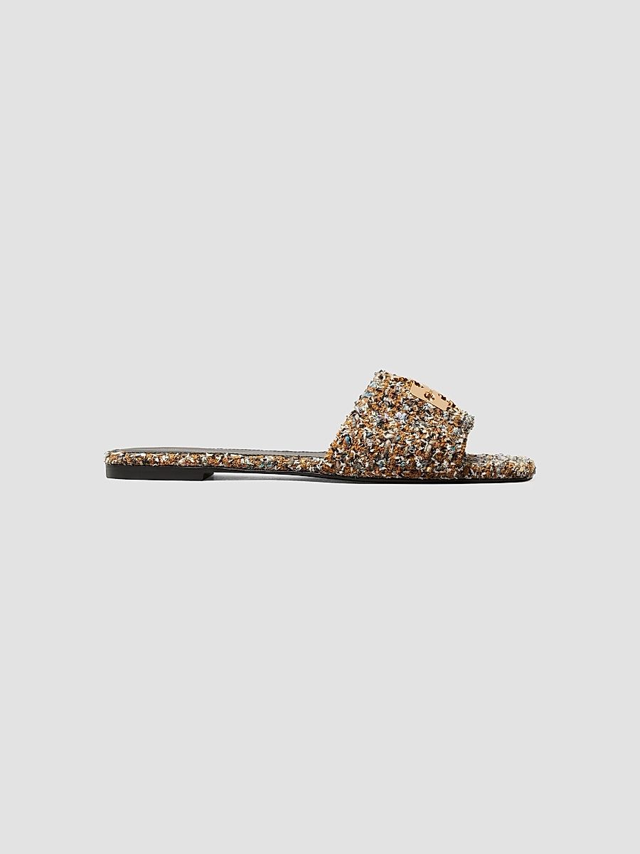 Tory Burch Women's Charlie Tweed Slides - Vintage Brown Teal - Size 9.5