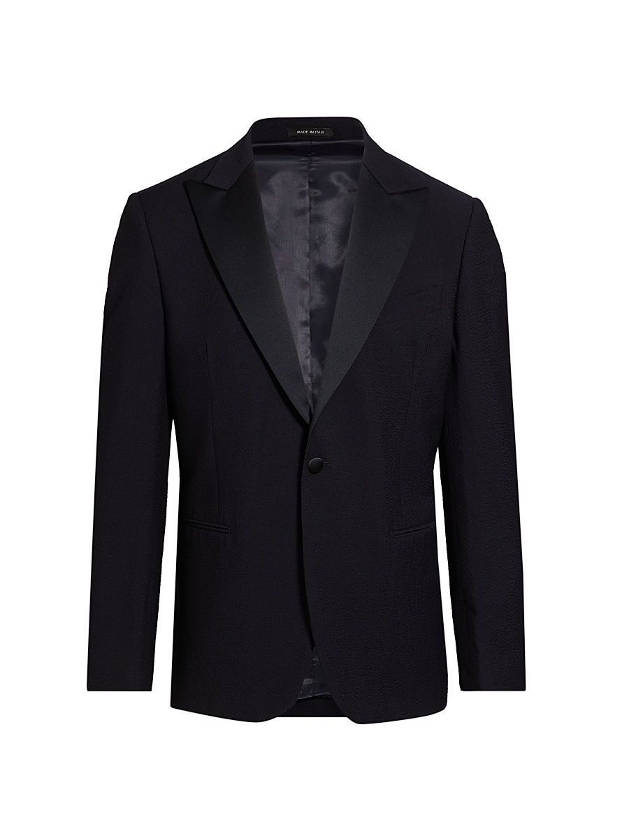 Men's COLLECTION Formal Seersucker Cotton Jacket - Dark Navy - Size 42