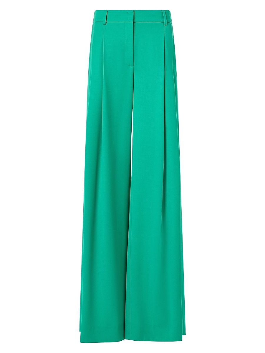 Women's Cassie Wool Gabardine Wide-Leg Pants - Tourmaline - Size 10