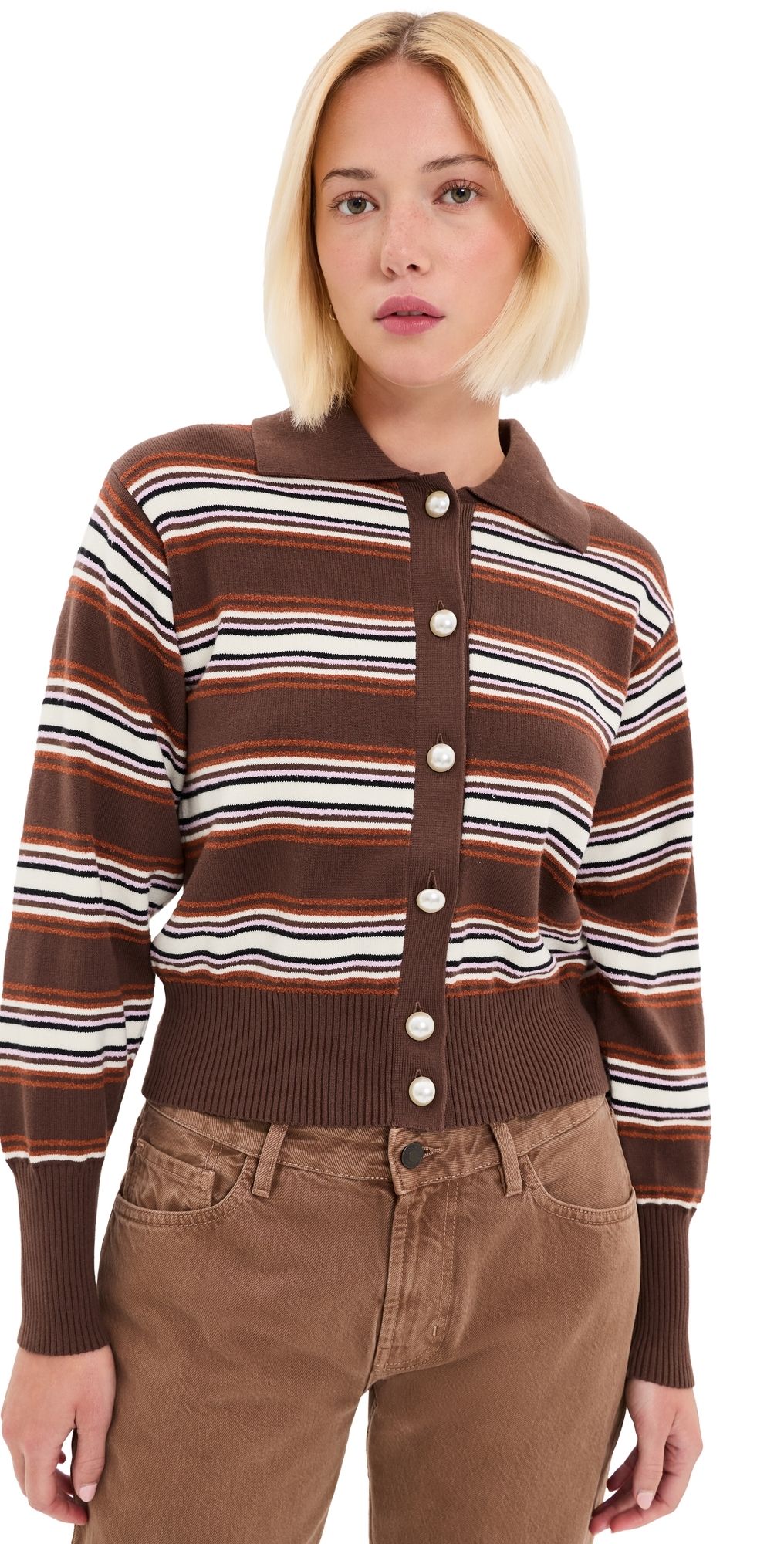 LE BOP Beck Long Sleeve Cardigan Chocolate Stripe Multi XS