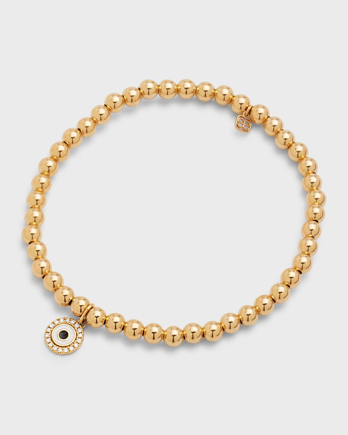 14k Gold 4mm Bead & Diamond Evil Eye Bracelet