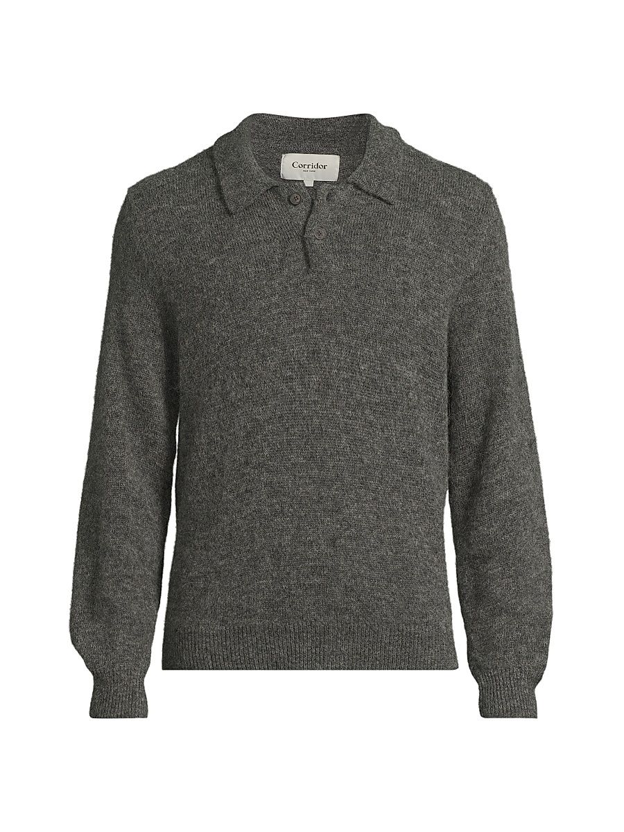 Men's Brushed Alpaca-Blend Polo Shirt - Charcoal - Size XXL