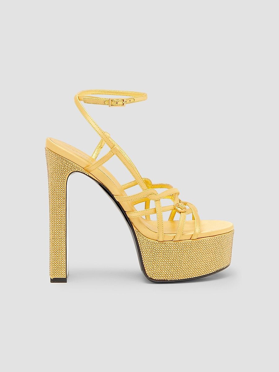Versace Women's Versace 140MM Embellished Block-Heel Sandals - Gold Vibrated Hot - Size 10