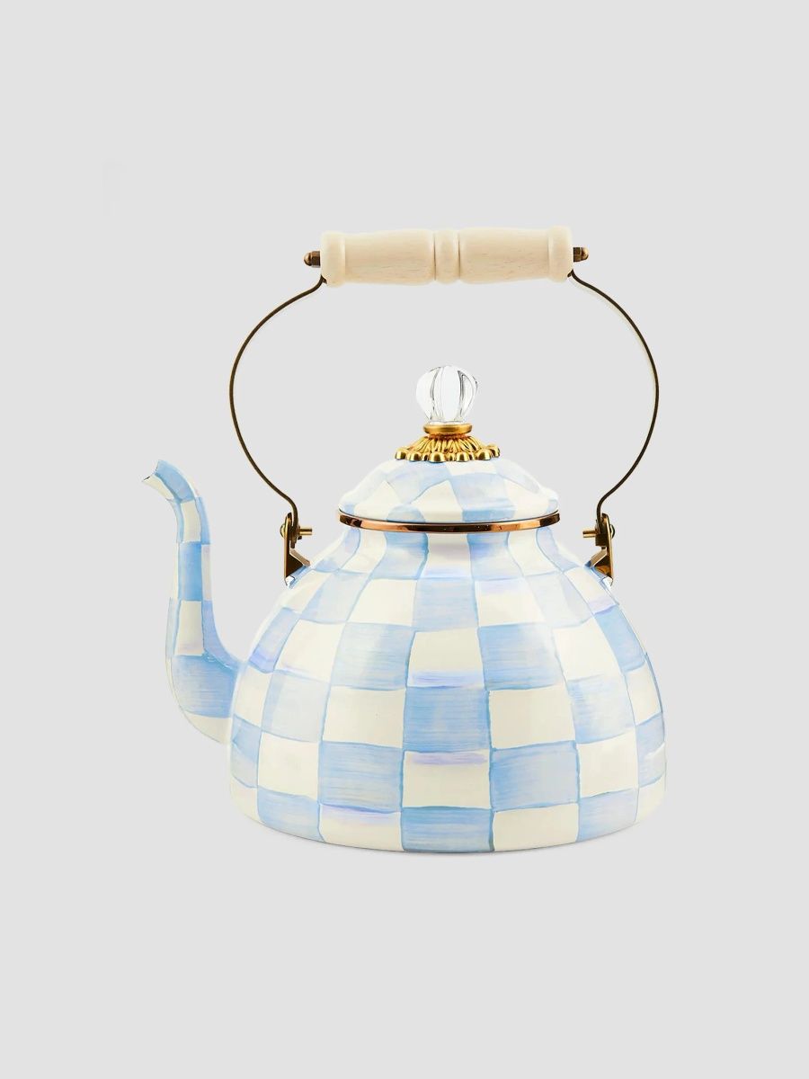 MacKenzie-Childs Sky Check 3-Quart Hand-Painted Enamel Teapot