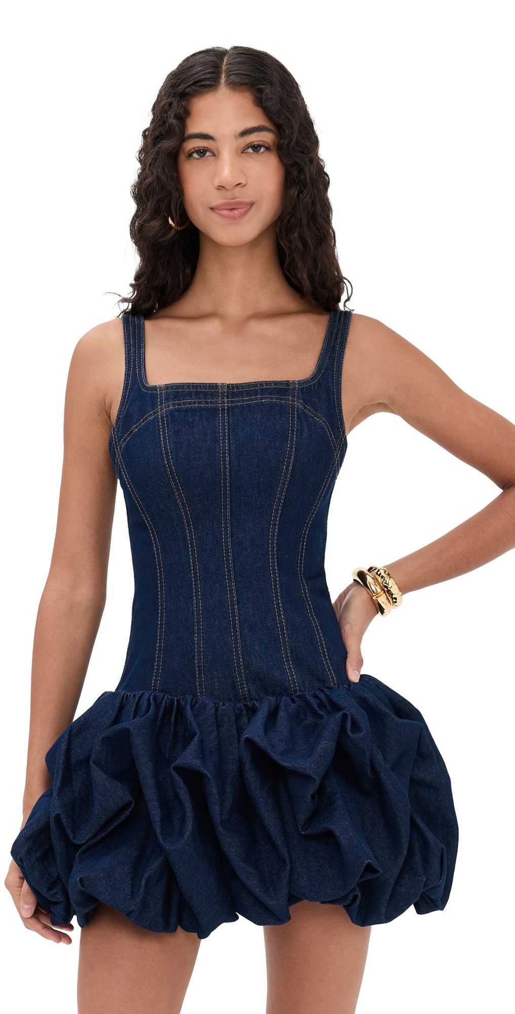 Aje Briar Denim Mini Dress Indigo Wash 8