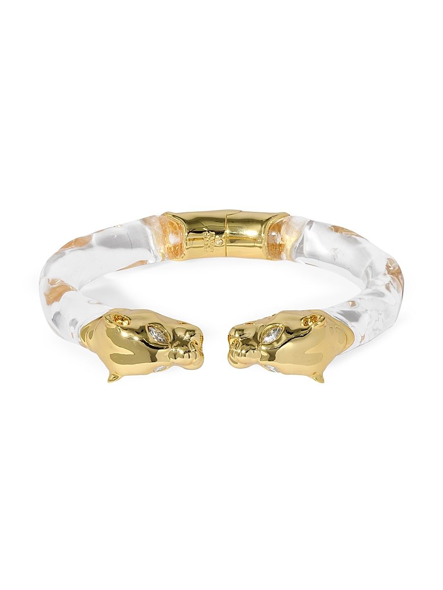 Women's Panther Visage 14K-Gold-Plated, Lucite & Crystal Hinged Cuff Bracelet