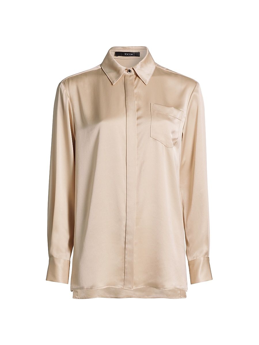 Women's Riley Satin Boyfriend Shirt - Champagne - Size XL