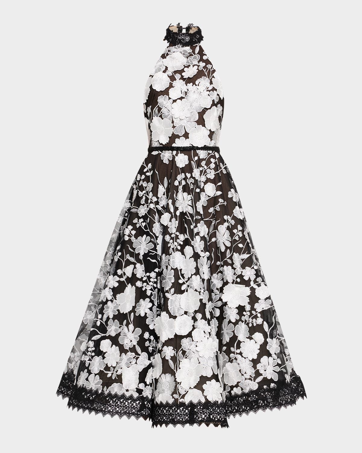 Greta Floral-Embroidered Halter Midi Dress